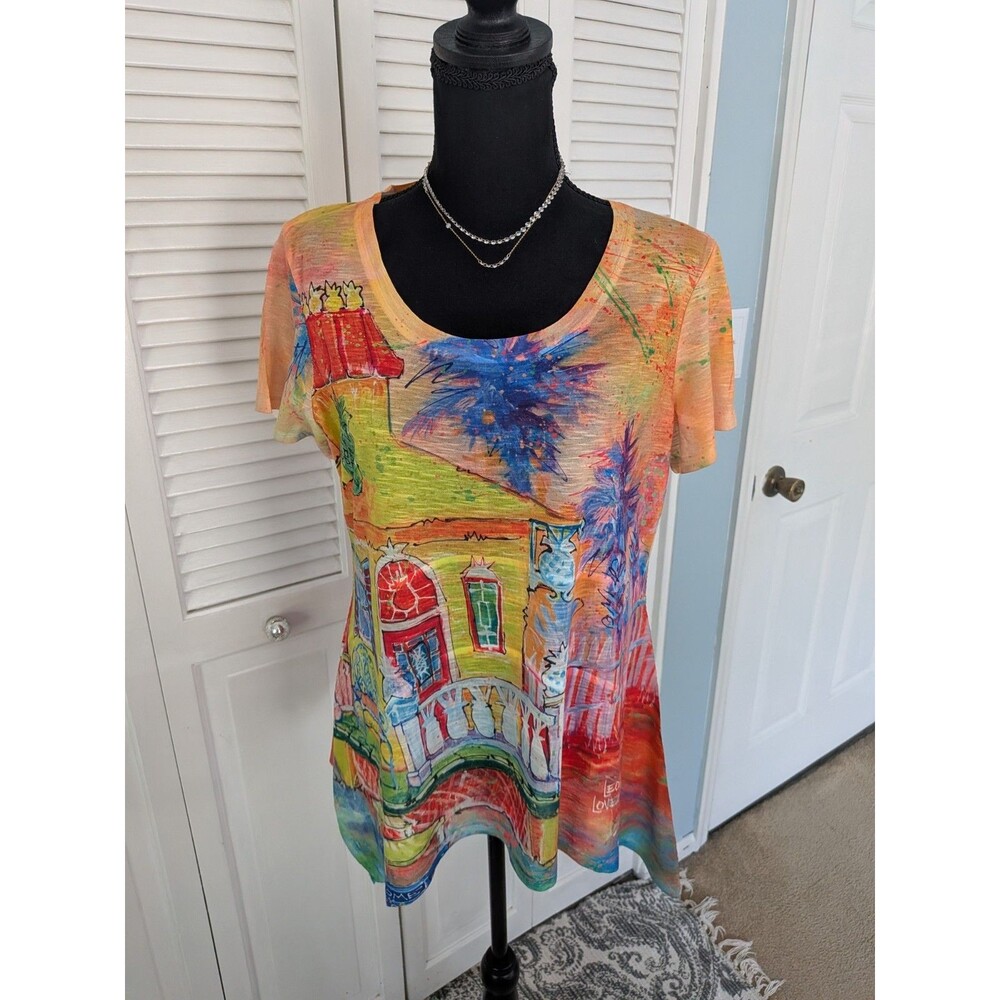 Leoma Lovegrove Top Women's S Pineapple House Shark Hem Resortwear Travel Tunic